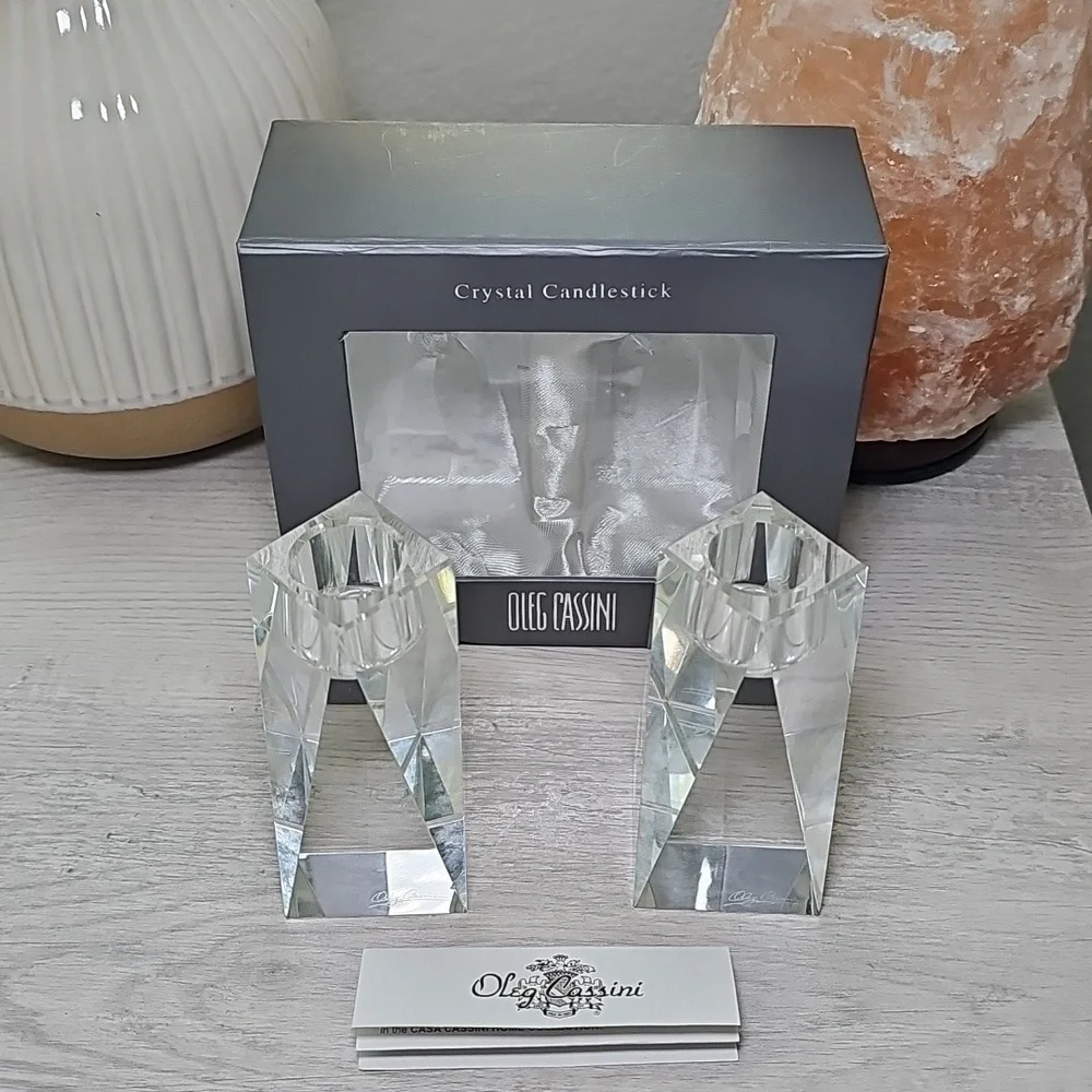 Vintage Y2K Oleg Cassini Brigitte Crystal Taper Candlestick Holders Set 4